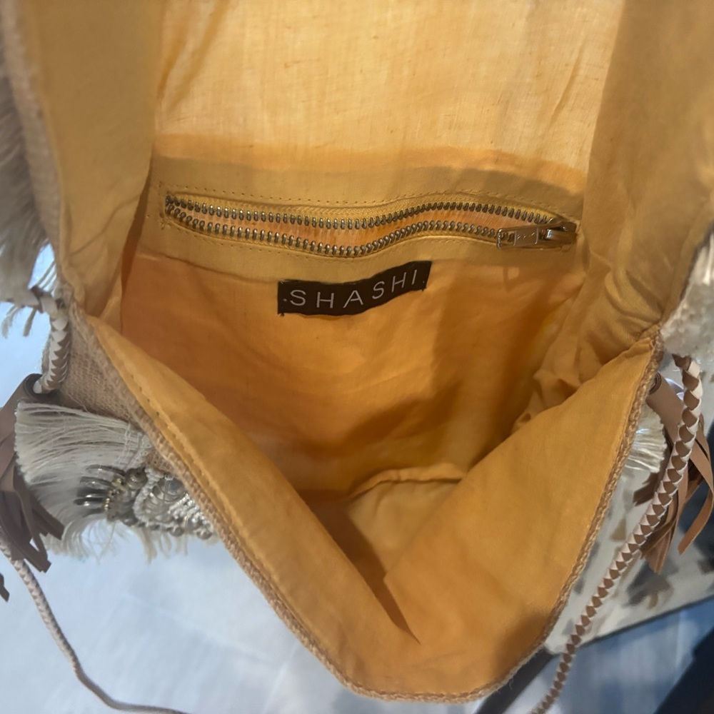 Boho Fringe Coin Embellished Crossbody/Clutch Bag - Cream - Picture 3 of 3